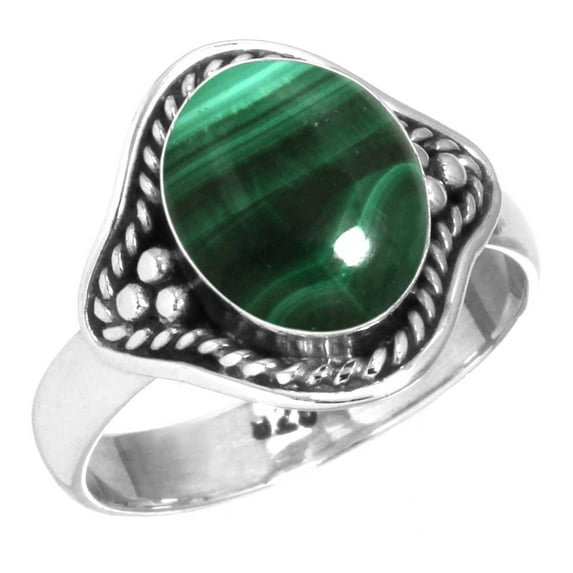 Natural Malachite Ring 925 Sterling Silver Handmade Jewelry