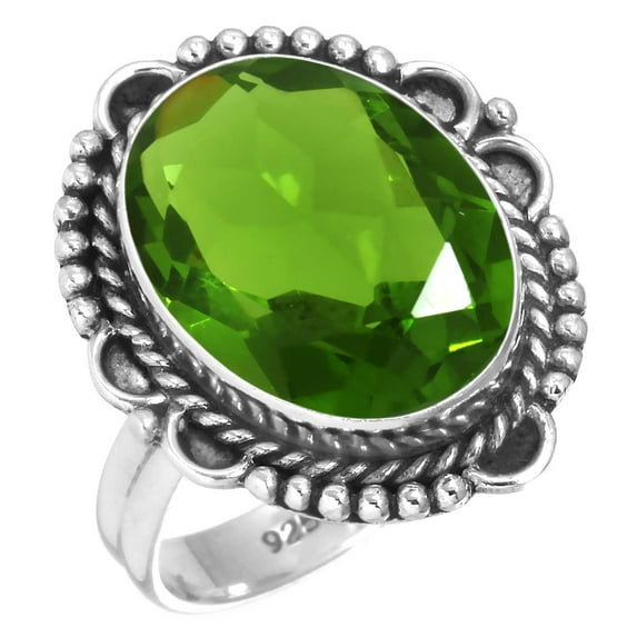 925 Silver Ring For Women - Teens Green Peridot Quartz Stone Silver Ring Size 9.5 August Birthstone Elegant Silver Ring Size 9.5 Gift For Wife On Engagement 925 Silver Jewelry With Gemstone