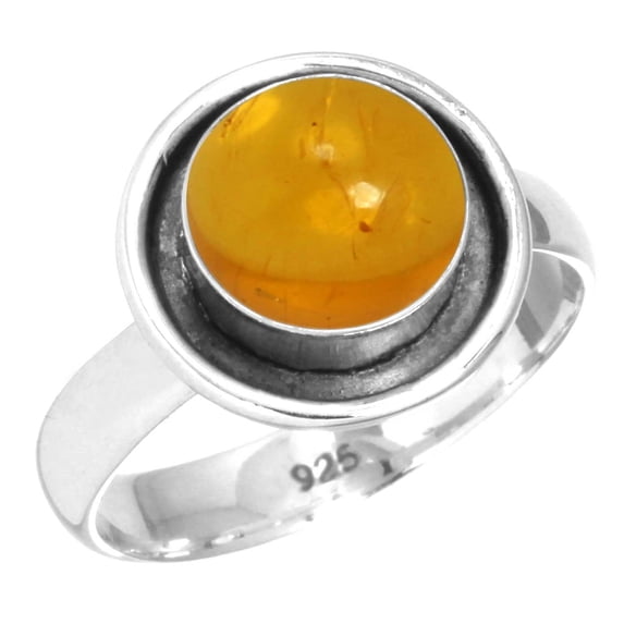 925 Sterling Silver Women Jewelry Amber Ring
