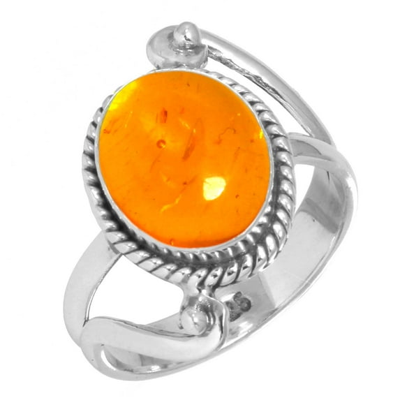 925 Sterling Silver Women Jewelry Amber Ring