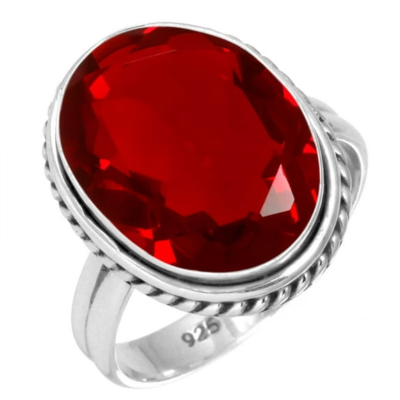 925 Silver Ring For Women - Teens Red Ruby Simulated Stone Silver Ring Size 5.5 July Birthstone Fashion Silver Ring Size 5.5 Gift For Wife On Wedding 925 Silver Jewelry With Gemstone