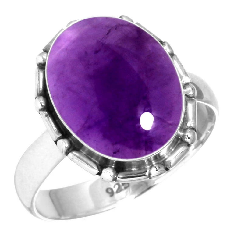 925 Silver Ring For Women - Teens Violet Genuine Amethyst Stone