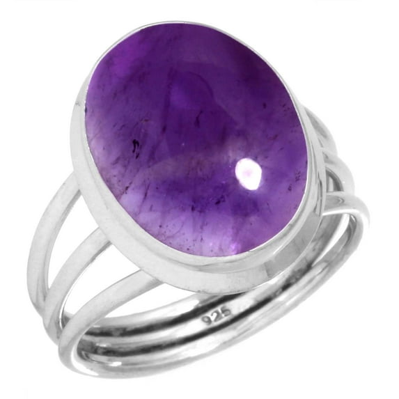 925 Silver Ring For Women - Teens Violet Natural Amethyst Stone Silver Ring Size 5.5 February Birthstone Fashion Silver Ring Size 5.5 Gift For Wife On New Year 925 Silver Jewelry With Gemstone