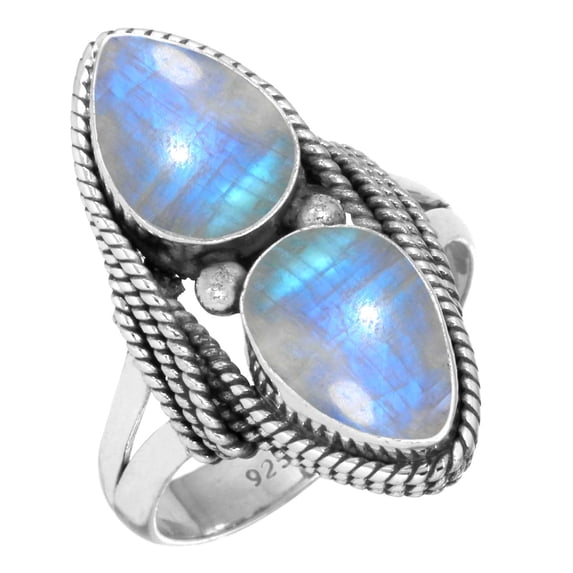 925 Sterling Silver Women Jewelry Natural Rainbow Moonstone Ring
