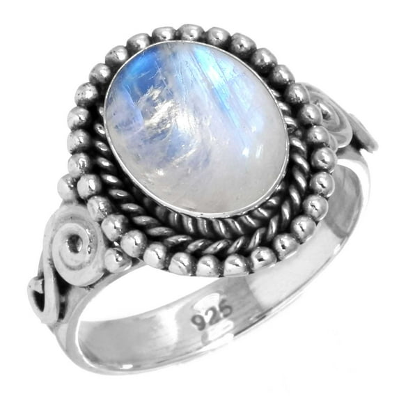 Natural Rainbow Moonstone Women Jewelry 925 Sterling Silver Ring