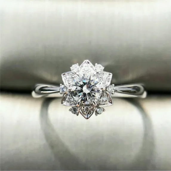 925 Silver Ring Luxury Round Cut Cubic Zircon Women Wedding Jewelry Sz 6-10