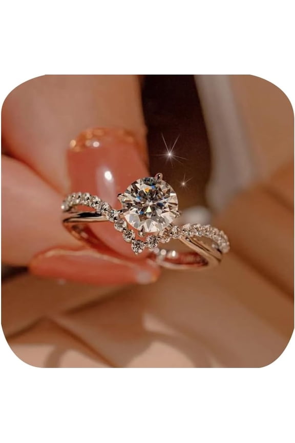 925 Silver Ring Wishbone Ring Cubic Zirconia Ring for Women Simulated Diamond 'V' Shape Band Love/Lucky Statement Promise Engagement Wedding Eternity Open Adjustable Ring