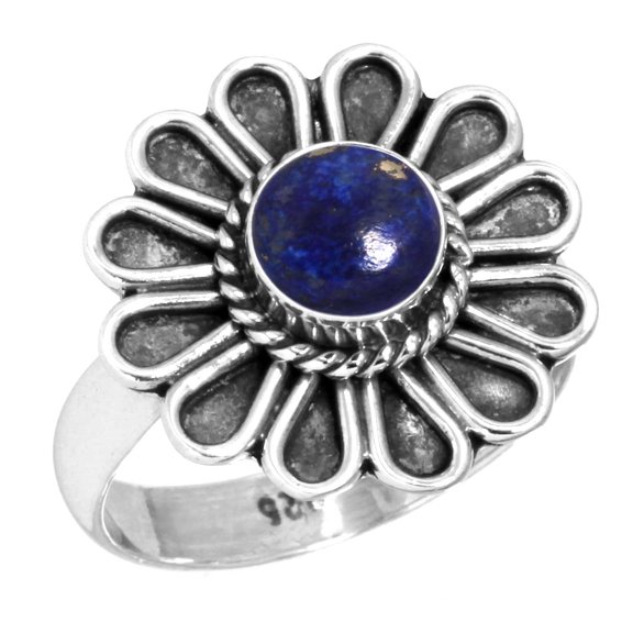 925 Silver Ring For Women Blue Natural Lapis Lazuli Stone Silver Ring Size 7.5 September Birthstone Costume Silver Ring Size 7.5 Gift For Women On Mothers' Day 925 Silver Jewelry With Gemstone