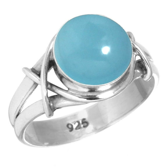 925 Silver Ring For Women - Men Blue Chalcedony Stone Silver Ring Size 10.5 Boho Silver Ring Size 10.5 Gift For Ladies On Thanksgiving 925 Silver Jewelry With Gemstone