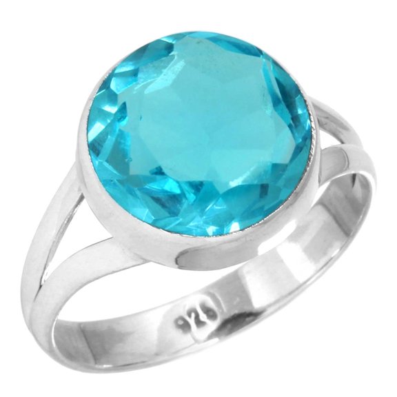 925 Silver Ring For Women - Men Blue Quartz Stone Silver Ring Size 9.5 December Birthstone Costume Silver Ring Size 9.5 Gift For Ladies On Friendship Day 925 Silver Jewelry With Gemstone