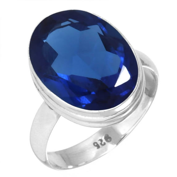 925 Silver Ring For Women - Men Blue Sapphire Simulated Stone Silver Ring Size 9.5 September Birthstone Simple Silver Ring Size 9.5 Gift For Sister On Thanksgiving 925 Silver Jewelry With Gemstone