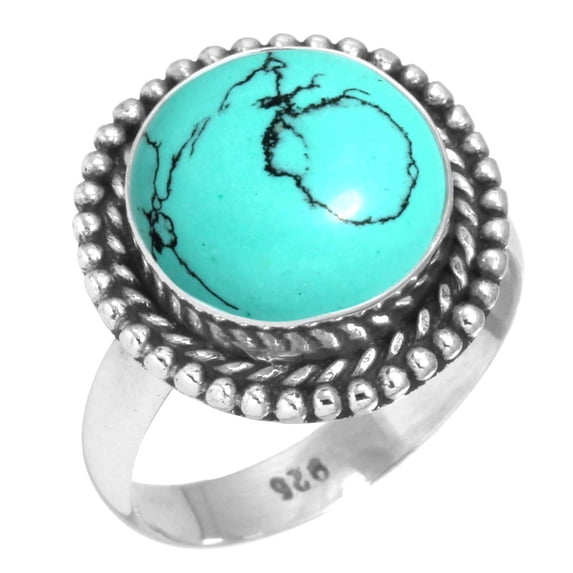 925 Silver Ring For Women - Men Blue Turquoise Stone Silver Ring Size 10.5 December Birthstone Boho Silver Ring Size 10.5 Gift For Ladies On Valentine's Day 925 Silver Jewelry With Gemstone