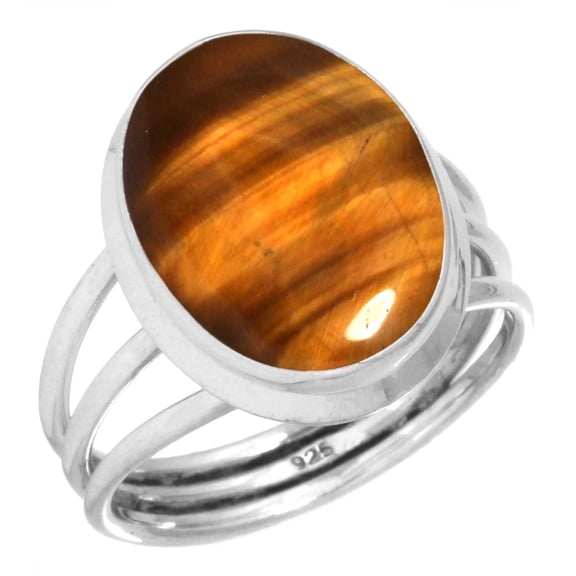925 Silver Ring For Women - Men Brown Natural Tiger Eye Stone Silver Ring Size 11.5 June Birthstone Handmade Silver Ring Size 11.5 Gift For Ladies On Mothers' Day 925 Gemstone Silver Jewelry