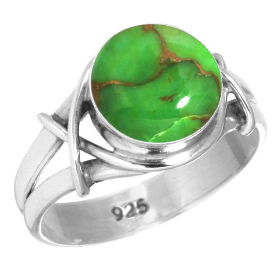 925 Silver Ring For Women - Men Copper Green Turquoise Stone Silver Ring Size 10 Boho Silver Ring Size 10 Gift For Sister On Cocktail Party 925 Silver Jewelry With Gemstone
