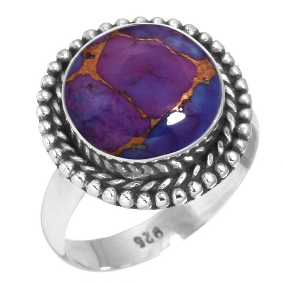 925 Silver Ring For Women - Men Copper Purple Turquoise Stone Silver Ring Size 12 Boho Silver Ring Size 12 Gift For Ladies On Friendship Day 925 Silver Jewelry With Gemstone
