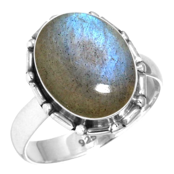 925 Silver Ring For Women - Men Gray Natural Labradorite Stone Silver Ring Size 6.5 November Birthstone Fashion Silver Ring Size 6.5 Gift For Sister On Halloween 925 Silver Jewelry With Gemstone