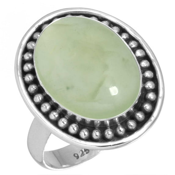 925 Silver Ring For Women - Men Green Genuine Prehnite Stone Silver Ring Size 8.5 Costume Silver Ring Size 8.5 Gift For Ladies On Thanksgiving 925 Silver Jewelry With Gemstone