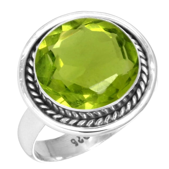 925 Silver Ring For Women - Men Green Peridot Quartz Stone Silver Ring Size 12.5 August Birthstone Costume Silver Ring Size 12.5 Gift For Women On Mothers' Day 925 Gemstone Silver Jewelry