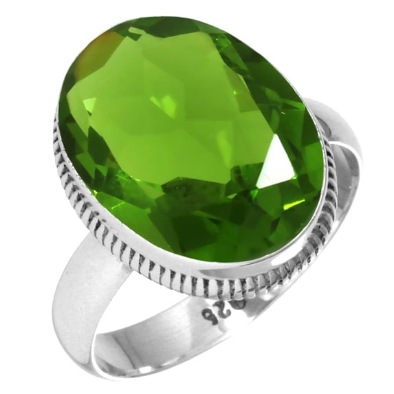 925 Silver Ring For Women - Men Green Peridot Quartz Stone Silver Ring Size 5 August Birthstone Boho Silver Ring Size 5 Gift For Ladies On Anniversary 925 Silver Jewelry With Gemstone