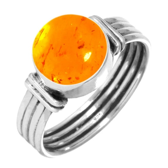 925 Silver Ring For Women - Men Orange Amber Stone Silver Ring Size 7.5 November Birthstone Simple Silver Ring Size 7.5 Gift For Sister On Easter 925 Silver Jewelry With Gemstone
