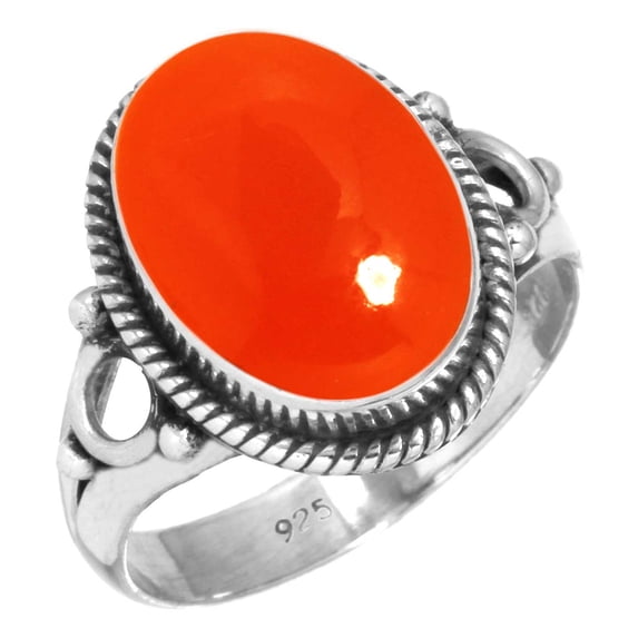 925 Silver Ring For Women - Men Orange Natural Carnelian Stone Silver Ring Size 12.5 August Birthstone Simple Silver Ring Size 12.5 Gift For Ladies On Halloween 925 Silver Jewelry With Gemstone