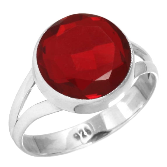 925 Silver Ring For Women - Men Red Ruby Simulated Stone Silver Ring Size 12.5 July Birthstone Simple Silver Ring Size 12.5 Gift For Women On Mothers' Day 925 Silver Jewelry With Gemstone