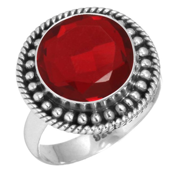925 Silver Ring For Women - Men Red Ruby Simulated Stone Silver Ring Size 5.5 July Birthstone Hand Made Silver Ring Size 5.5 Gift For Sister On Halloween 925 Silver Jewelry With Gemstone