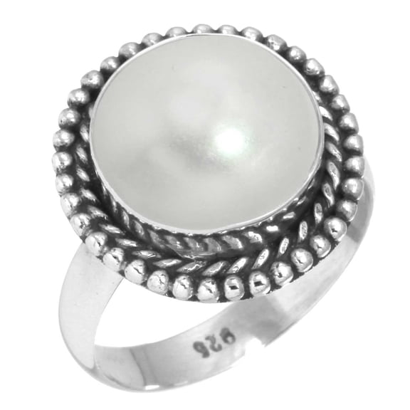 925 Silver Ring For Women - Men White Freshwater Pearl Stone Silver Ring Size 7 April Birthstone Simple Silver Ring Size 7 Gift For Ladies On Easter 925 Silver Jewelry With Gemstone