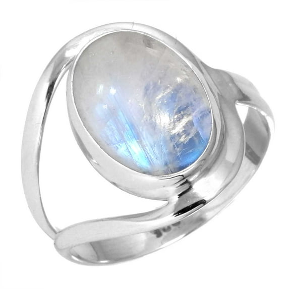 925 Silver Ring For Women - Men White Real Rainbow Moonstone Stone Silver Ring Size 9 June Birthstone Fashion Silver Ring Size 9 Gift For Ladies On Cocktail Party 925 Silver Jewelry With Gemstone