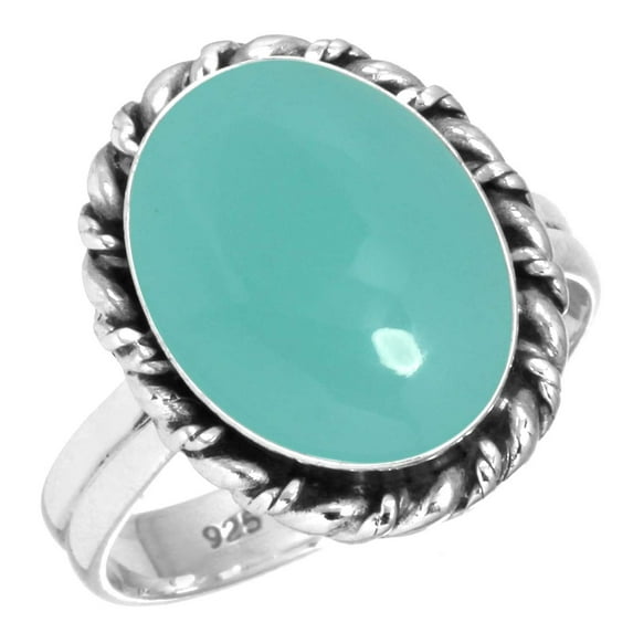 925 Silver Ring For Women - Teens Aqua Chalcedony Stone Silver Ring Size 9 March Birthstone Fashion Silver Ring Size 9 Gift For Mom On Thanksgiving 925 Gemstone Silver Jewelry