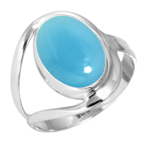 925 Silver Ring For Women - Teens Blue Chalcedony Stone Silver Ring Size 12 Boho Silver Ring Size 12 Gift For Mom On Halloween 925 Gemstone Silver Jewelry