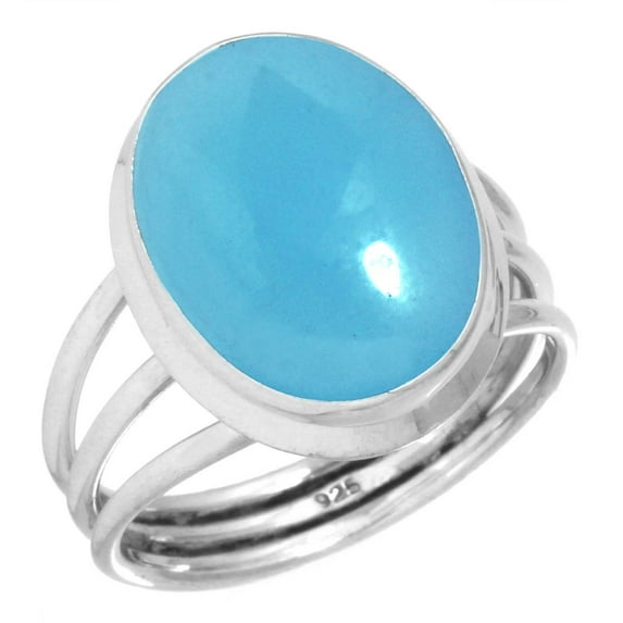 925 Silver Ring For Women - Teens Blue Chalcedony Stone Silver Ring Size 7 Simple Silver Ring Size 7 Gift For Ladies On Valentine's Day 925 Gemstone Silver Jewelry