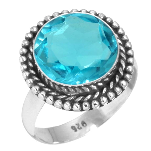 925 Silver Ring For Women - Teens Blue Quartz Stone Silver Ring Size 11.5 December Birthstone Boho Silver Ring Size 11.5 Gift For Women On Anniversary 925 Gemstone Silver Jewelry