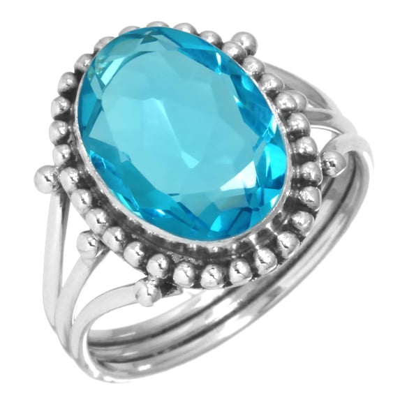 925 Silver Ring For Women - Teens Blue Quartz Stone Silver Ring Size 8.5 December Birthstone Hand Made Silver Ring Size 8.5 Gift For Mom On Easter 925 Gemstone Silver Jewelry