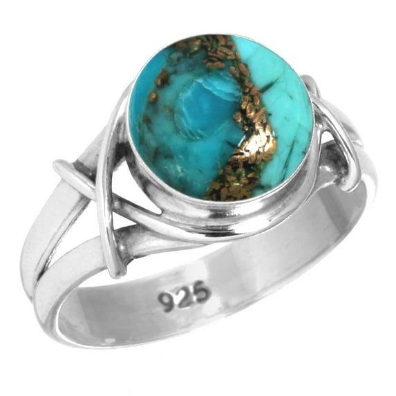 925 Silver Ring For Women - Teens Copper Blue Turquoise Stone Silver Ring Size 5 December Birthstone Handmade Silver Ring Size 5 Gift For Mom On Friendship Day 925 Gemstone Silver Jewelry