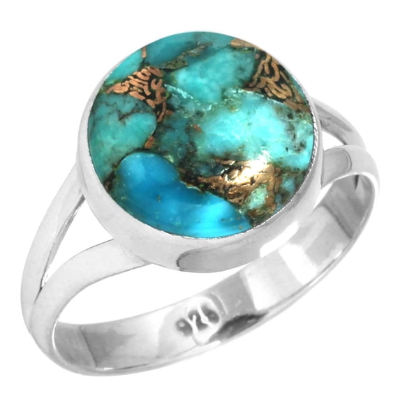 925 Silver Ring For Women - Teens Copper Blue Turquoise Stone Silver Ring Size 9 December Birthstone Handmade Silver Ring Size 9 Gift For Mom On Birthday 925 Gemstone Silver Jewelry