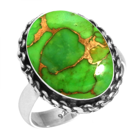 925 Silver Ring For Women - Teens Copper Green Turquoise Stone Silver Ring Size 7.5 Costume Silver Ring Size 7.5 Gift For Wife On Thanksgiving 925 Silver Jewelry With Gemstone