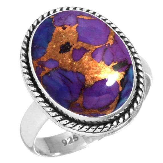 925 Silver Ring For Women - Teens Copper Purple Turquoise Stone Silver Ring Size 10.5 Handmade Silver Ring Size 10.5 Gift For Mom On Thanksgiving 925 Gemstone Silver Jewelry