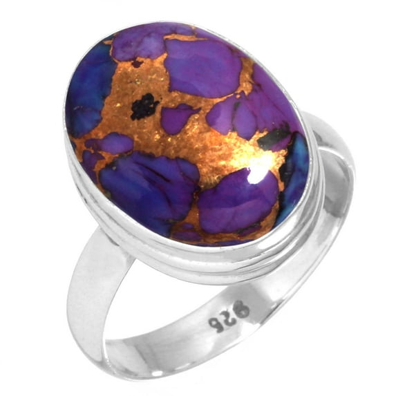 925 Silver Ring For Women - Teens Copper Purple Turquoise Stone Silver Ring Size 13 Handmade Silver Ring Size 13 Gift For Wife On Valentine's Day 925 Silver Jewelry With Gemstone