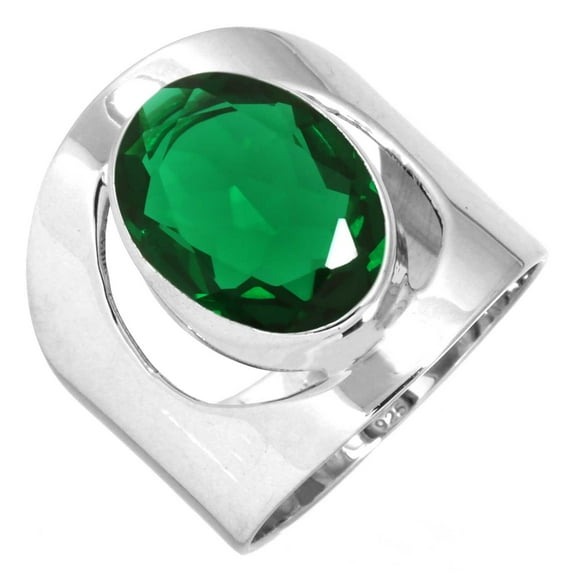 925 Silver Ring For Women - Teens Green Emerald Simulated Stone Silver Ring Size 11 May Birthstone Elegant Silver Ring Size 11 Gift For Wife On New Year 925 Silver Jewelry With Gemstone