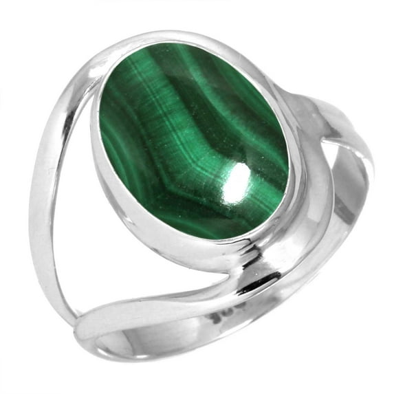 925 Silver Ring For Women - Teens Green Genuine Malachite Stone Silver Ring Size 8 May Birthstone Fashion Silver Ring Size 8 Gift For Wife On Valentine's Day 925 Gemstone Silver Jewelry