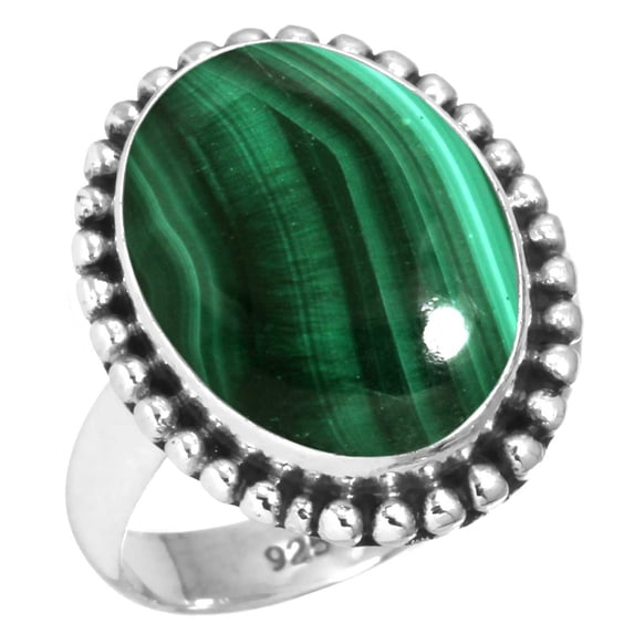 925 Silver Ring For Women - Teens Green Natural Malachite Stone Silver Ring Size 11 May Birthstone Simple Silver Ring Size 11 Gift For Mom On Friendship Day 925 Gemstone Silver Jewelry
