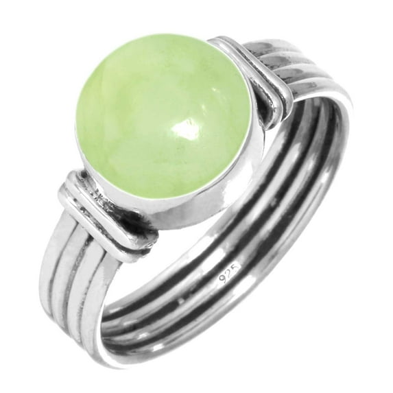 925 Silver Ring For Women - Teens Green Natural Prehnite Stone Silver Ring Size 11.5 Hand Made Silver Ring Size 11.5 Gift For Mom On Friendship Day 925 Gemstone Silver Jewelry