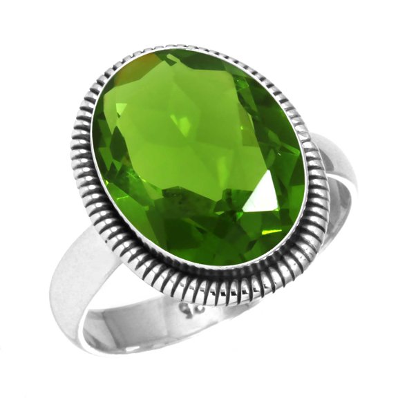 925 Silver Ring For Women - Teens Green Peridot Quartz Stone Silver Ring Size 6.5 August Birthstone Boho Silver Ring Size 6.5 Gift For Mom On Friendship Day 925 Gemstone Silver Jewelry