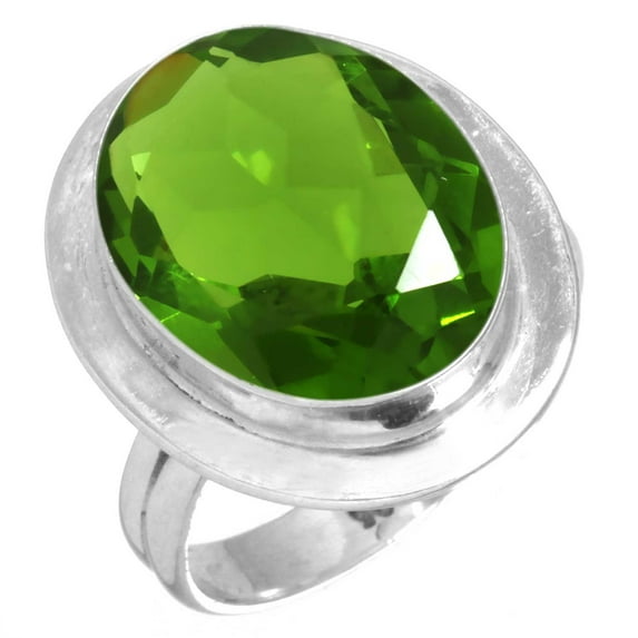 925 Silver Ring For Women - Teens Green Peridot Quartz Stone Silver Ring Size 8.5 August Birthstone Handmade Silver Ring Size 8.5 Gift For Wife On Halloween 925 Silver Jewelry With Gemstone