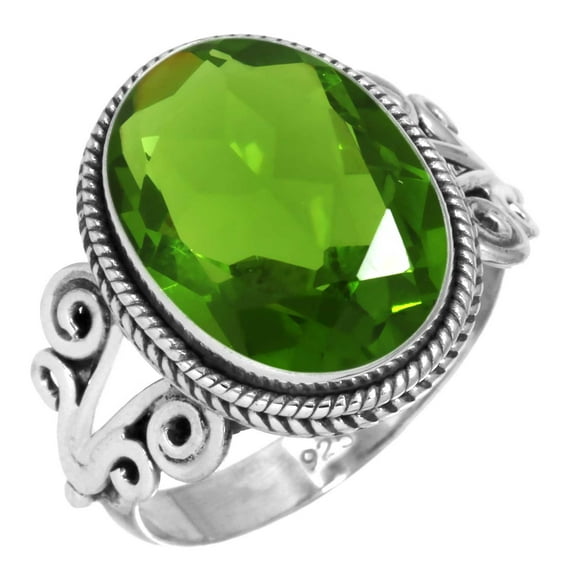 925 Silver Ring For Women - Teens Green Peridot Quartz Stone Silver Ring Size 9 August Birthstone Simple Silver Ring Size 9 Gift For Mom On Thanksgiving 925 Gemstone Silver Jewelry