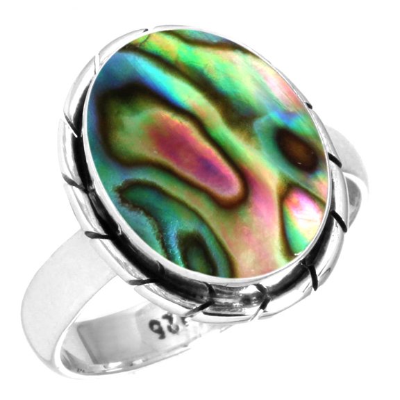925 Silver Ring For Women - Teens Multicolor Genuine Abalone Shell Stone Silver Ring Size 12 Boho Silver Ring Size 12 Gift For Mom On Halloween 925 Gemstone Silver Jewelry