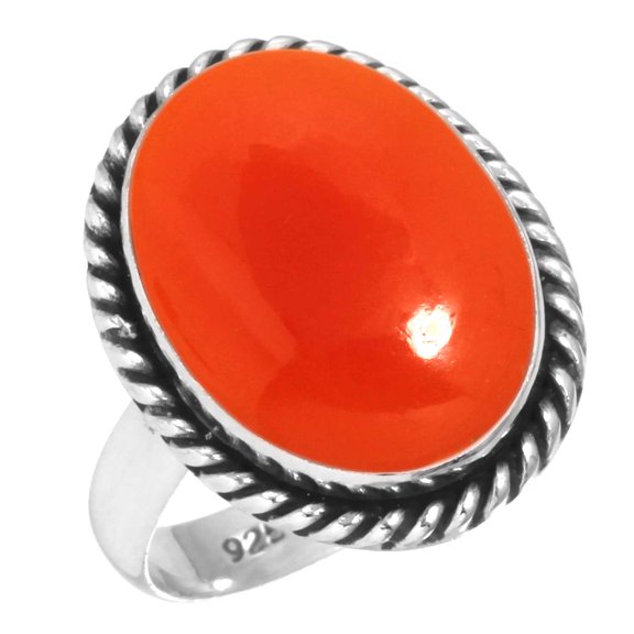 925 Silver Ring For Women - Teens Orange Natural Carnelian Stone Silver Ring Size 9 August Birthstone Costume Silver Ring Size 9 Gift For Mom On Christmas 925 Gemstone Silver Jewelry