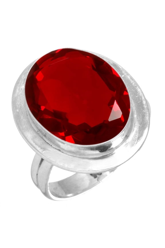 925 Silver Ring For Women - Teens Red Ruby Simulated Stone Silver Ring Size 10.5 July Birthstone Costume Silver Ring Size 10.5 Gift For Wife On Birthday 925 Silver Jewelry With Gemstone