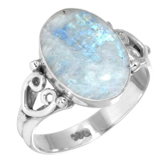 925 Silver Ring For Women - Teens White Genuine Rainbow Moonstone Stone Silver Ring June Birthstone Handmade Silver Ring Size 12.5 Gift For Ladies On Anniversary 925 Gemstone Silver Jewelry